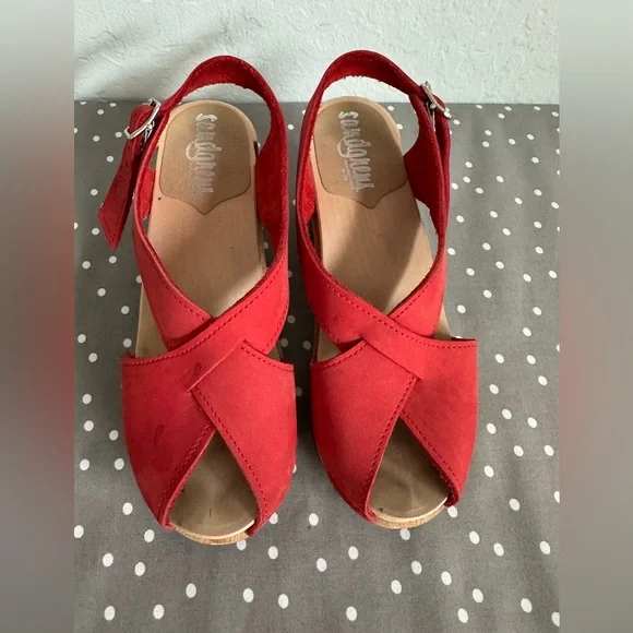 Sandgrens Morocco Clog Sandal size 37 Red 2 5/8” heel - Picture 8 of 9